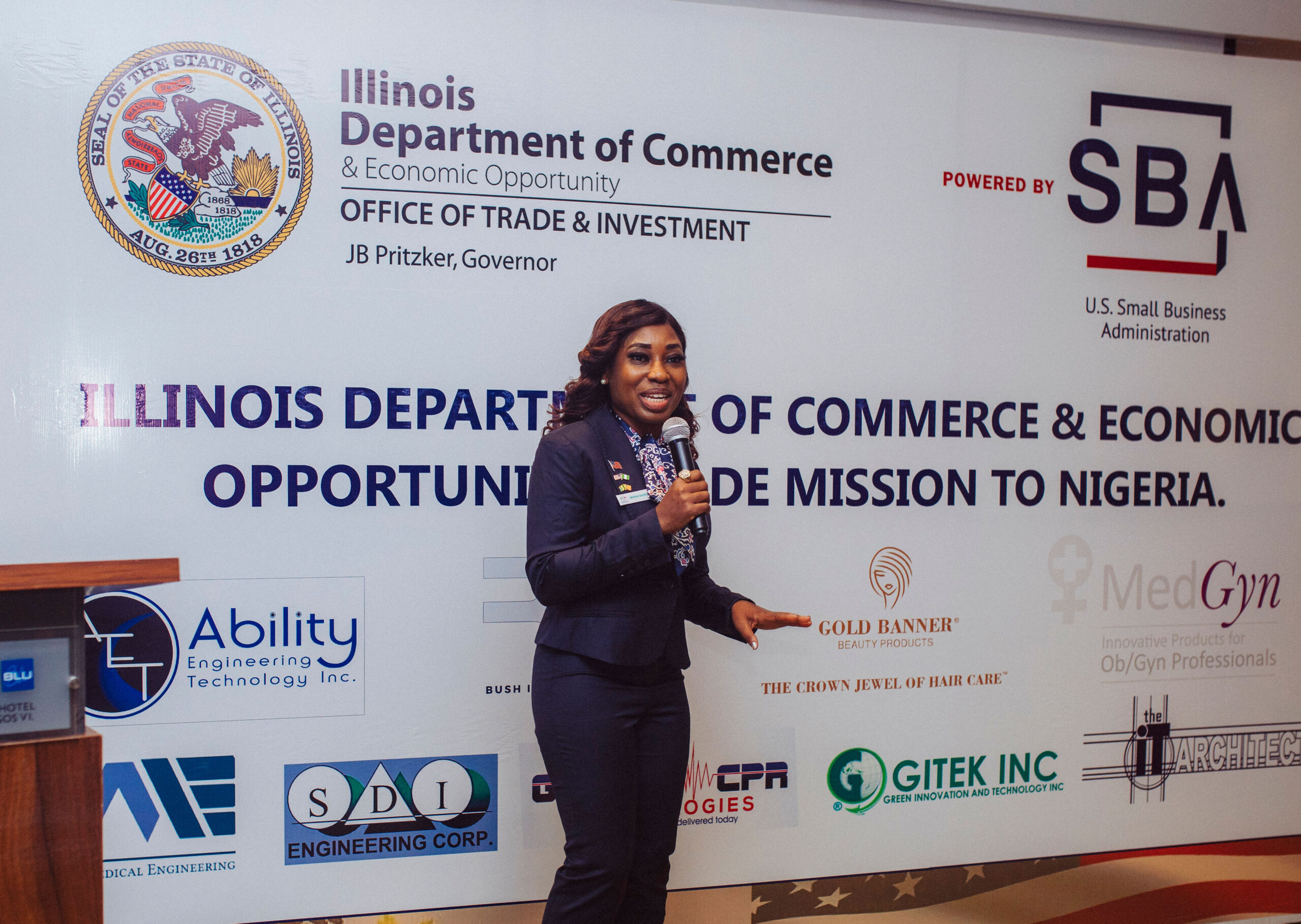 Wofai Samuel presenting a welcome address at the Illinoi Inbound Trade Mission to Nigeria (1)