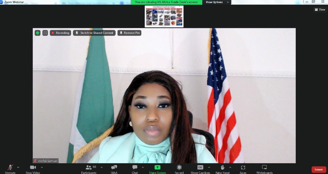 Wofai Samuel speaking at the NACC-US Africa Tarde Desk Information Session