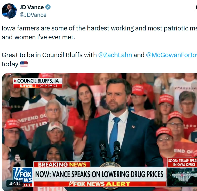 Wofai Samuel Captured behind Vice President of the United States, JD Vance at the Republican RNC in Iowa