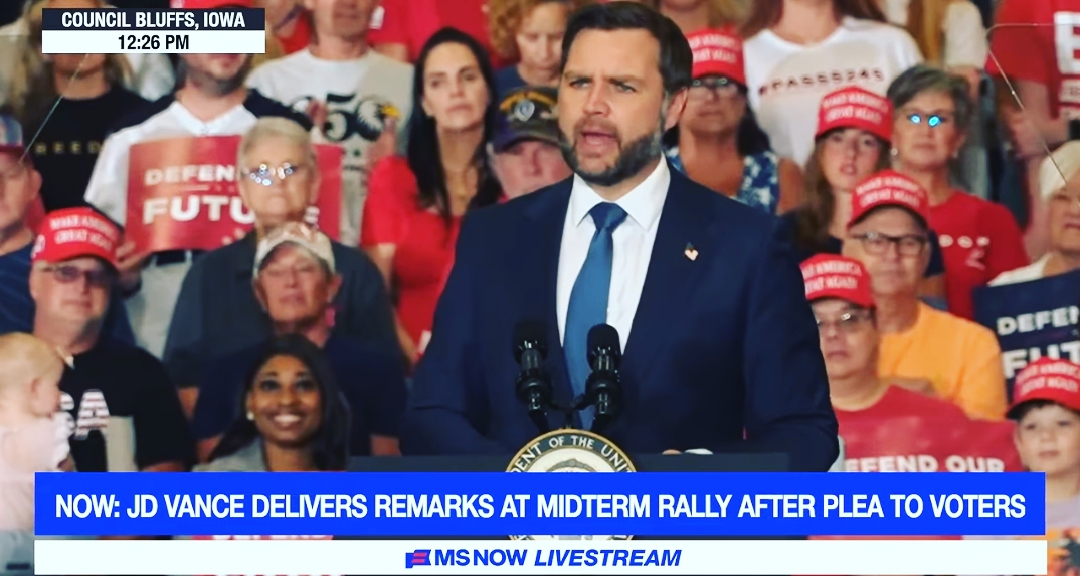Wofai Samuel featured at the Republican National Committee Midterm Rally in Iowa on September 18, 2026, where she was positioned directly behind U.S. Vice President JD Vance during his remarks.